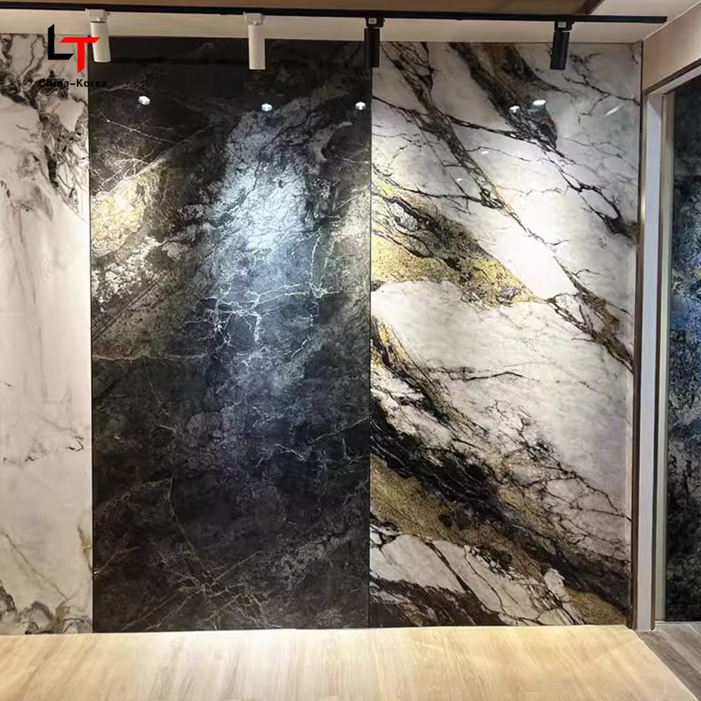 1220 × 2440 mm Panel de cristal de carbono PVC Impresionante Fireproof Decorative Wall Swinter para exteriores con recubrimiento UV