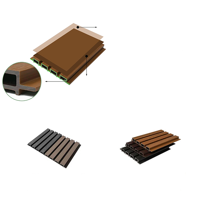 Panel de Pared Fluted de PVC WPC Resistente al Agua con Rejilla Cepillada Antideslizante para Fachadas Exteriores y Baños