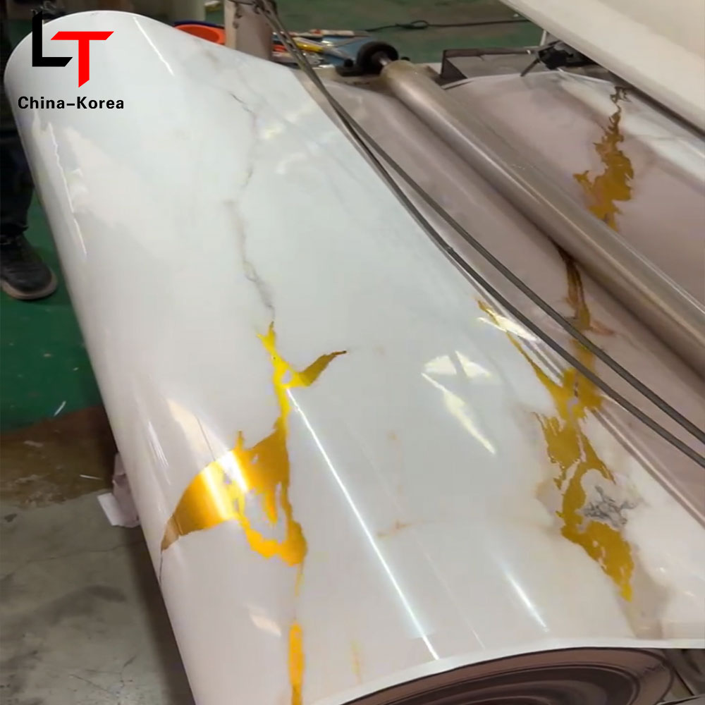 Película Decorativa de PVC con Mármol Dorado Metálico para Transferencia de Calor, Rollos de Estampado en Caliente para Prensa al Vacío, Fabricante de Laminación Dorada