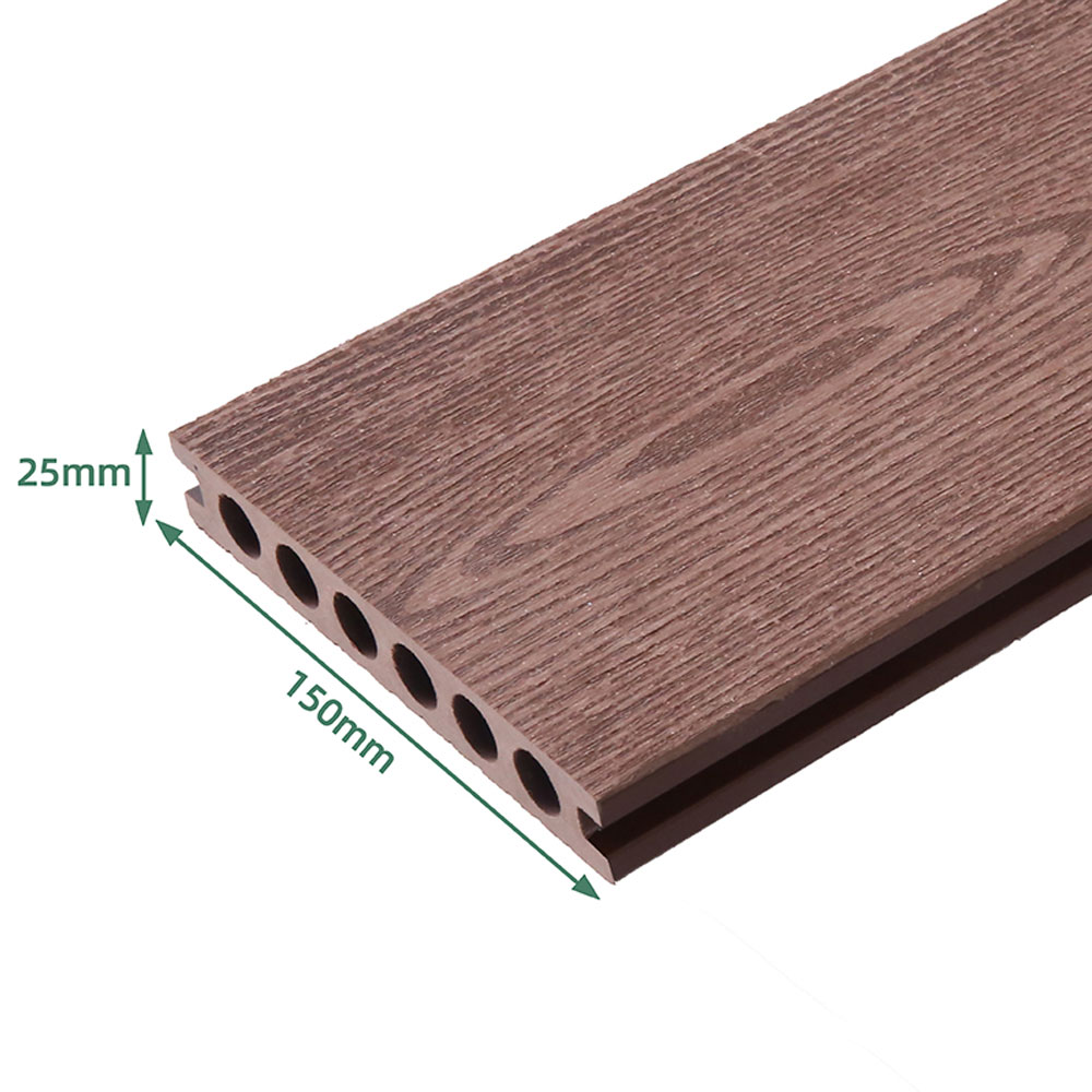 Decking Exterior WPC Interlock, Revestimiento 3D Embossing, Panel de Decking Compuesto con Grano de Madera, Suelo Texturizado de Plástico y Madera